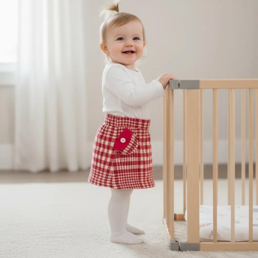 Tommy Hilfiger Pink Houndstooth Check Pattern Wool Blend Skirt Size 18-24 M